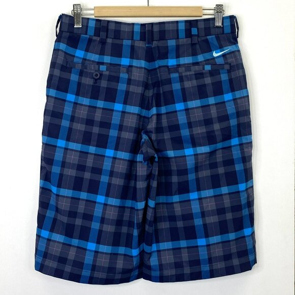 Nike Golf Shorts Mens Size 30 Dri-Fit Blue Plaid Flat Front Stretch 12" Inseam - Picture 3 of 5